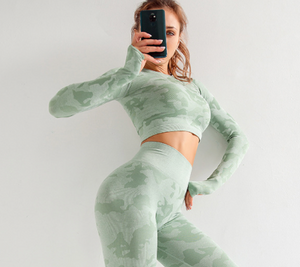 Camo Hollow Back Long sleeve seamless Crop top